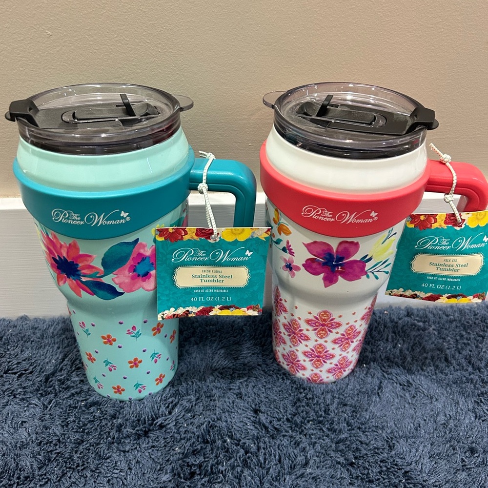 The Pioneer Woman Floral Stainless Steel Mugs - Teal and Pink
